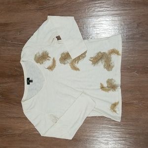 (M) Talbots Petites 100% Cotton Feather Graphic Lightweight Casual Neutral Tee